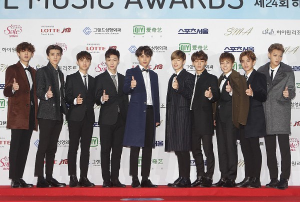 EXO arrive for the 24th Seoul Music Awards at the Olympic Park on January 22, 2015 in Seoul, South Korea.
