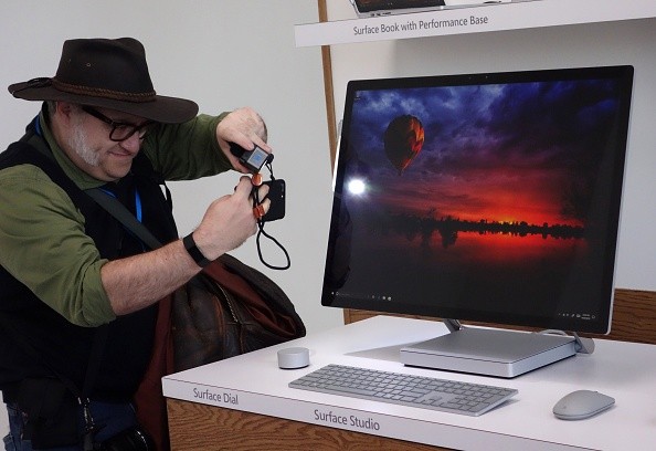 A man gets a look at the new Microsoft Surface Studio introduced at a Microsoft news conference  October 26, 2016 in New York. 