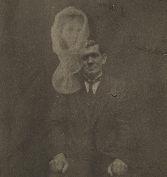 The shrouded woman's face appearing in the photograph was not identified by Thomas - but it may indicate some form of collaboration between him and Hope.
