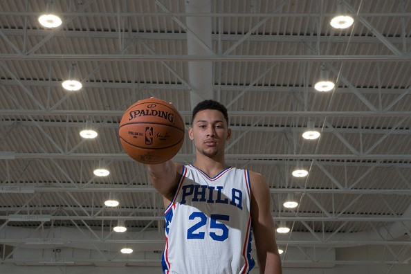 Ben Simmons of the Philadelphia 76ers poses for a picture during media day on September 26, 2016 in Camden, New Jersey.