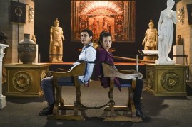 Elyes Gabel as Walter O'Brien and Jadyn Wong as Happy Quinn in a museum case gone wrong in 