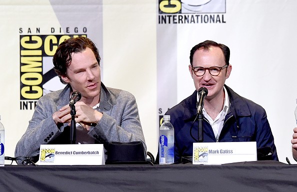 Actor Benedict Cumberbatch (L) and actor/writer/producer Mark Gatiss attend the 'Sherlock' panel during Comic-Con International 2016.