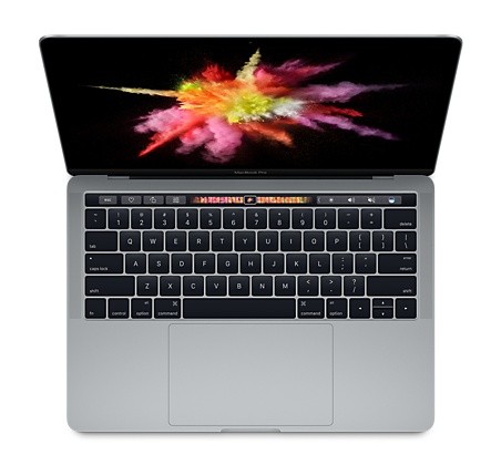 The image shows the top view of the 13-inch MacBook Pro with Touch Bar. 