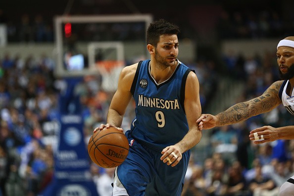 Ricky Rubio #9 of the Minnesota Timberwolves at American Airlines Center on February 28, 2016 in Dallas, Texas. 