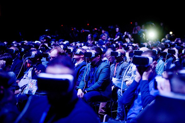 People use Samsung Gear VR during the presentation of the new Samsung Galaxy S7 and Samsung Galaxy S7 edge on February 21, 2016 in Barcelona, Spain.