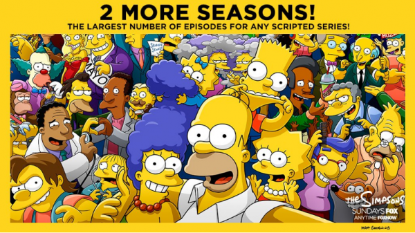 A poster, featuring the show's characters, is used to announce "The Simpsons" renewal through season 30.