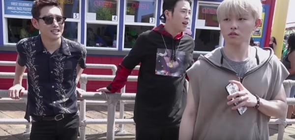 BASTARZ members U-Kwon, P.O and B-Bomb in the official music video of "That's Right."
