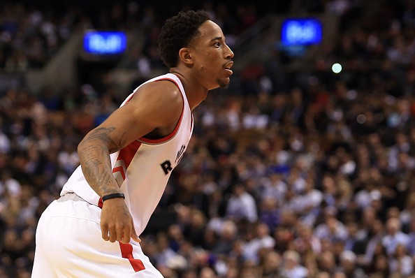 DeMar DeRozan #10 of the Toronto Raptors during an NBA game against the Detroit Pistons at Air Canada Centre on October 26, 2016 in Toronto, Canada. 