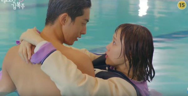Nam Joo Hyuk and Lee Sung Kyung getting cozy in the swimming pool for "Weightlifting Fairy Kim Bok Joo."