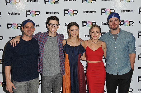  Greg Berlanti, Grant Gustin, Melissa Benoist, Caity Lotz and Stephen Amell attend Entertainment Weekly's Popfest at The Reef on October 29, 2016 in Los Angeles, California. 