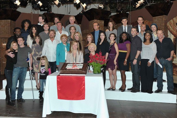 Corey Sligh's co-actors in the soap "The Young And The Restless" during the 38th Anniversary Cake Cutting Ceremony.