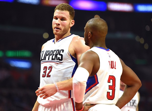 Blake Griffin #32 and Chris Paul #3 of the LA Clippers react after a Clipper foul during the first half against the Memphis Grizzlies at Staples Center on November 16, 2016 in Los Angeles, California.