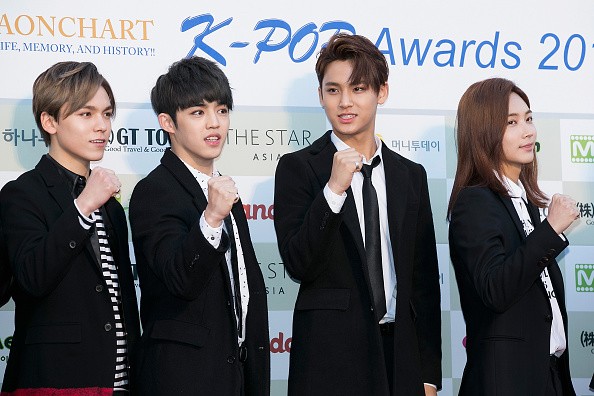 Several members of the KPop group Seventeen during the 5th Gaon Chart K-Pop Awards.