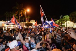Miami residents celebrate the death of Fidel Castro on November 26, 2016 in Miami, Florida.