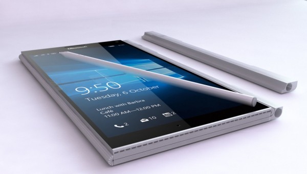 The image shows the Microsoft Surface phone. 