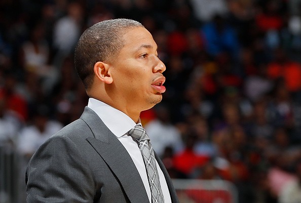 Tyronn Lue of the Cleveland Cavaliers looks on during the game against the Atlanta Hawks at Philips Arena on October 10, 2016 in Atlanta, Georgia. 