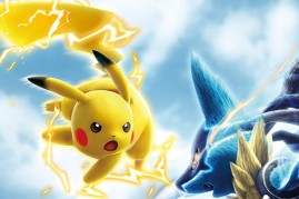 Pikachu readies an attack against Lucario in the box art for 'Pokken Tournament'