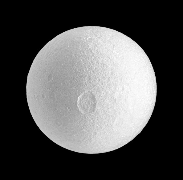 The large Penelope crater on Saturn's moon Tethys. Cassini.