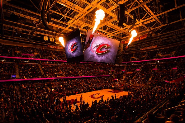 A general stadium view during Cleveland Cavaliers players introductions prior to the game against the Toronto Raptors at Quicken Loans Arena on November 15, 2016 in Cleveland, Ohio.