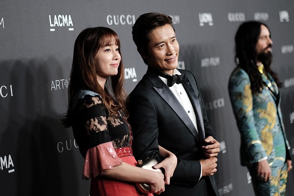 Lee Min Jung (L) and Lee Byung Hun (R) in attendance during the 2016 LACMA Art + Film Gala in Los Angeles.