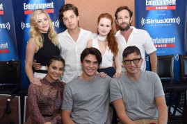 Actors Luke Perry, Madelaine Petsch, Cole Sprouse and Lili Reinhart and writer Roberto Aguirre-Sacasa attend SiriusXM's Entertainment Weekly Radio Channel Broadcasts 