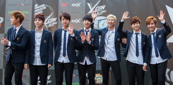 BTS members arrive on the day two of KCON 2014.