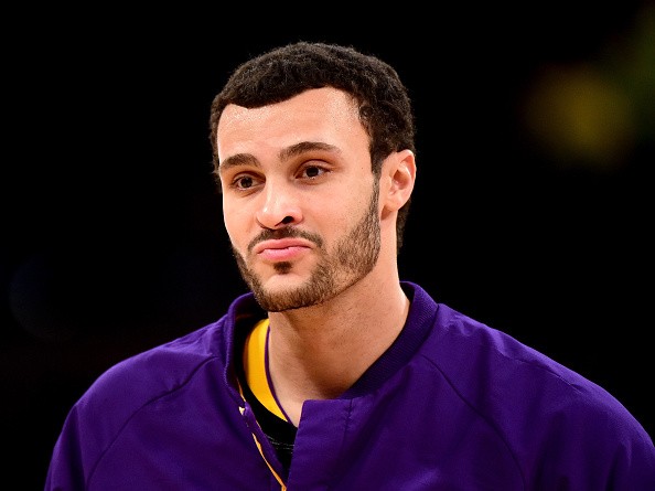 Larry Nance Jr. #7 of the Los Angeles Lakers warms up before the game against the Utah Jazz at Staples Center on December 5, 2016 in Los Angeles, California.