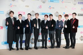 KPop group EXO during the 2016 Mnet Asian Music Awards at AsiaWorld-Expo.