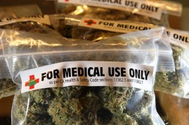 One-ounce bags of medicinal marijuana are displayed at the Berkeley Patients Group March 25, 2010 in Berkeley, California.