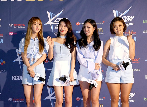 KPop group Mamamoo poses for the camera during KCON 2016 Day 2 at the Prudential Center in Newark, New Jersey.