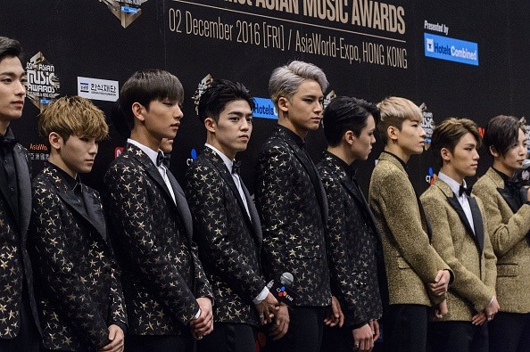 South Korean boy group Seventeen during the press conference at the Mnet Asian Music Awards (MAMA) at Asia-World Expo in Hong Kong.