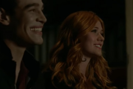 Alberto Rosende (Simon) and Katherine McNamara (Clary) share a moment in a scene from the 
