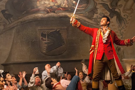 Gaston prompts the crowd to attack the beast's castle in a scene from the live-action 