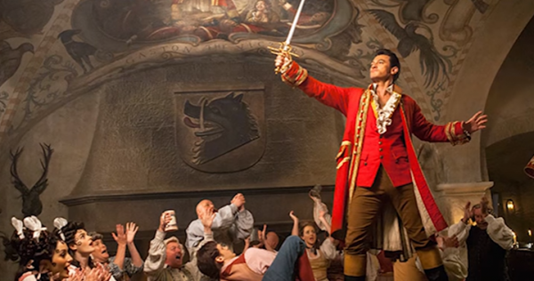 Gaston prompts the crowd to attack the beast's castle in a scene from the live-action "Beauty and the Beast."