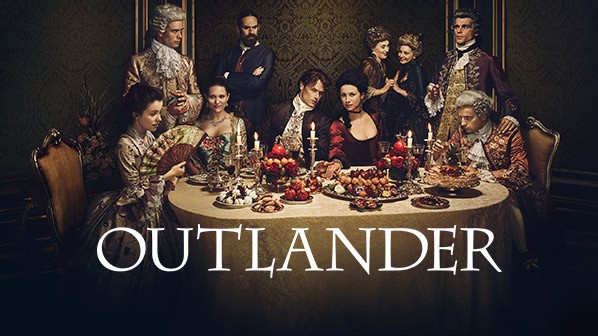 The original poster for Starz's time-travelling series "Outlander," which stars Sam Heughan and Caitrona Baife.