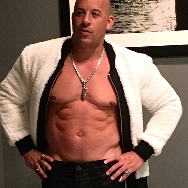 Vin Diesel dons a while jacket during wardrobe fitting for “xXx: The Return of Xander Cage."