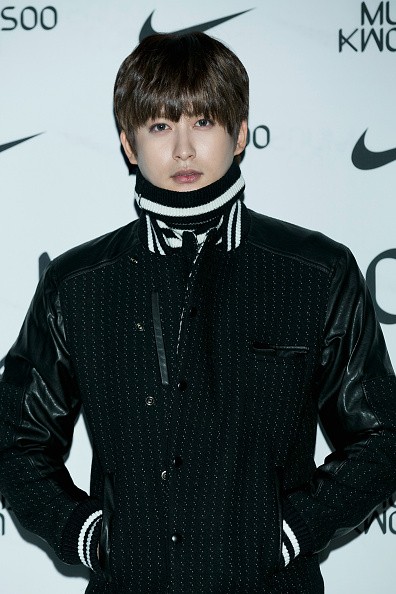 Block B's Jaehyo poses for cameras at the Munsoo Kwon show as part of Seoul Fashion Week S/S 2015.