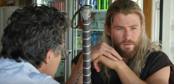 Chris Hemsworth as Thor talks to Mark Ruffalo in a spoof video for "Captain America: Civil War."