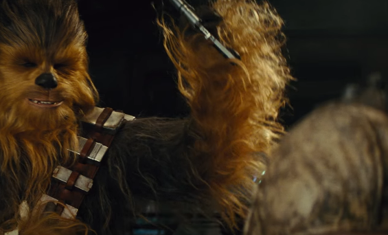 Chewbacca takes back Rey's weapon from Unkar Platt in a deleted scene from "Star Wars: The Force Awakens."
