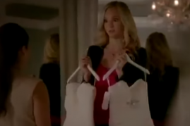 Caroline (Candice King) chooses the perfect bridal dress for her wedding in 