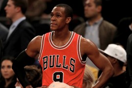 Rajon Rondo #9 of the Chicago Bulls looks on during a time out in the fourth quarter against the New York Knicks at Madison Square Garden on January 12, 2017 in New York City. 
