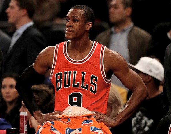 Rajon Rondo #9 of the Chicago Bulls looks on during a time out in the fourth quarter against the New York Knicks at Madison Square Garden on January 12, 2017 in New York City. 