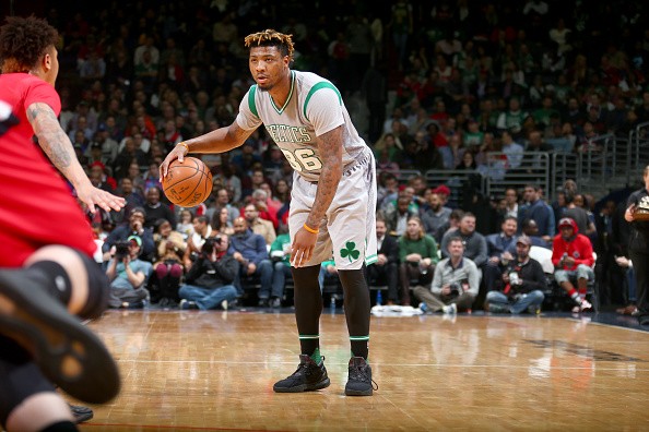 Marcus Smart #36 of the Boston Celtics handles the ball against the Washington Wizards on January 24, 2017 at Verizon Center in Washington, DC.