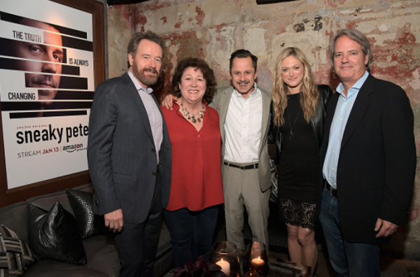  (L-R) Creator/writer/director Bryan Cranston, actors Margo Martindale, Giovanni Ribisi, Marin Ireland and showrunner Graham Yost attend the Amazon Press Celebration Event of Original Dramatic Series 'Sneaky Pete' on January 4, 2017 in Los Angeles, Califo
