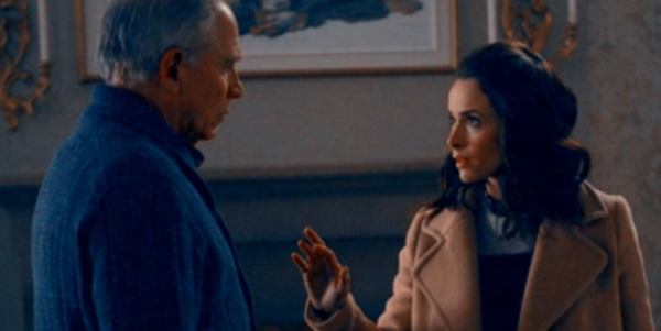 Lucy confronts her father about Rittenhouse in a scene from "Timeless" episode 14, "Lost Generations."