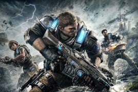 The image features the “Gears of War 4”, a game with cross-play support. 