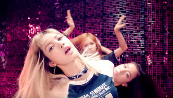 BLACKPINK members Lisa, Jisoo, Rosé and Jennie in their "Boombayah" MV. 