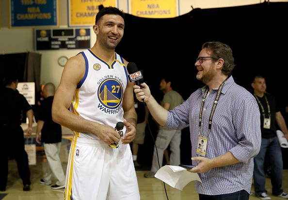 Zaza Pachulia of the Golden State Warriors in interviewed during the Golden State Warriors Media Day at the Warriors Practice Facility on Sept. 26, 2016 in Oakland, California. 