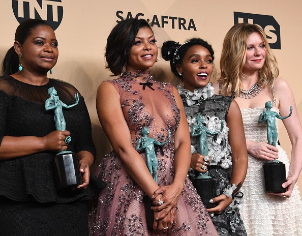 Co-recipients of the Outstanding Performance by a Cast in a Motion Picture award for “Hidden Figures” posed in the press room during the 23rd Annual Screen Actors Guild Awards at The Shrine Expo Hall on Jan. 29 in Los Angeles, California. 
