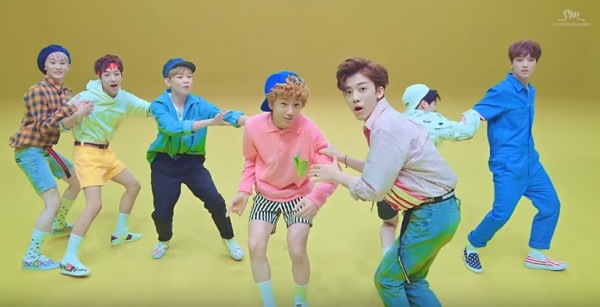KPop group NCT Dream in the music video of their single 'Chewing Gum'.